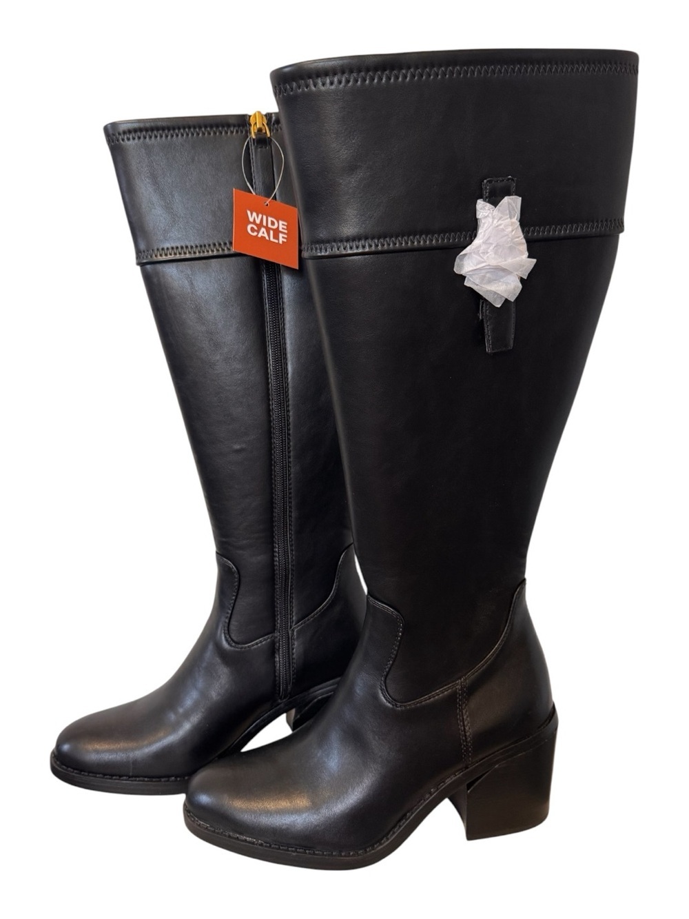 Franco Sparto Women Black Wide Calf Knee High Faux Leather Block Heel Boot Sz 7W